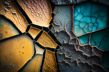 Photo of an abstract close-up of a crackled texture on a weathered surface
