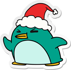 christmas sticker cartoon of kawaii penguin