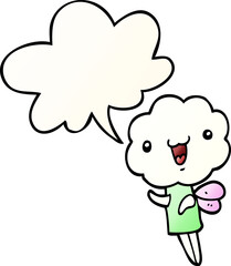 cute cartoon cloud head creature and speech bubble in smooth gradient style