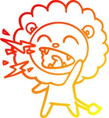 warm gradient line drawing cartoon roaring lion