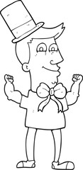 black and white cartoon celebrating man