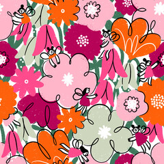 Fairyland floral garden, pink illustration print - 580731683