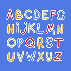 ALPHABET Colorful Collection Handwriting Nautical Theme Hand Drawn Contour Letters On Blue Background Vector Illustration Set For Print And Cutting Machines