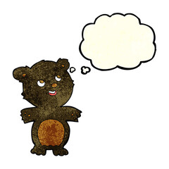cartoon happy little black bear with thought bubble