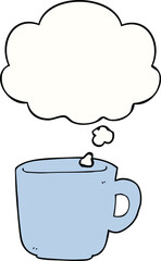 cartoon coffee cup and thought bubble