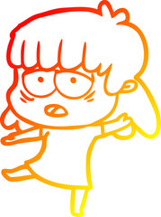 warm gradient line drawing cartoon tired woman