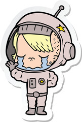 sticker of a cartoon crying astronaut girl