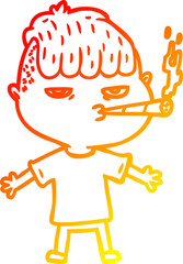 Fototapeta premium warm gradient line drawing cartoon man smoking