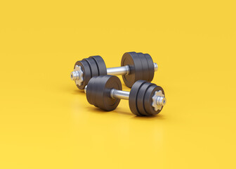 Dumbbell 3d render icon - black gym equipment, realistic fitness barbell for fit execise accessories