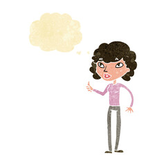 cartoon woman giving thumbs up symbol with thought bubble