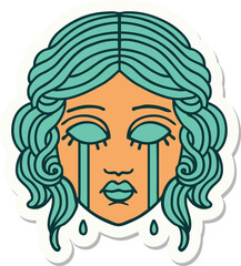 tattoo style sticker of female face crying