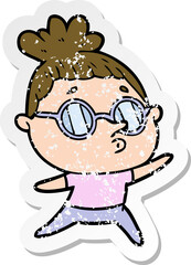 Obraz premium distressed sticker of a cartoon woman wearing glasses