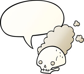 cartoon dusty old skull and speech bubble in smooth gradient style