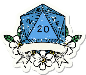natural 20 critical hit D20 dice roll grunge sticker