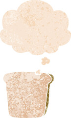 cartoon slice of bread and thought bubble in retro textured style