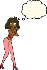 cartoon surprised woman with thought bubble