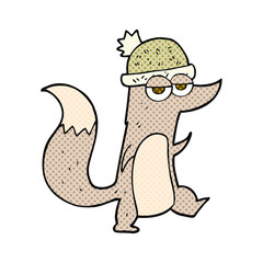 cartoon little wolf wearing hat