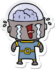 sticker of a cartoon crying robot