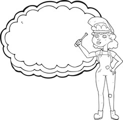 black and white cartoon female mechanic