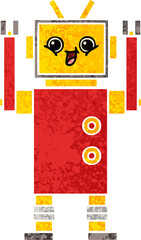 retro illustration style cartoon happy robot