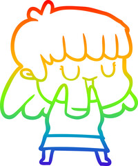 rainbow gradient line drawing cartoon woman laughing