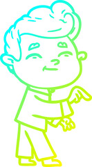 Obraz premium cold gradient line drawing happy cartoon man pointing