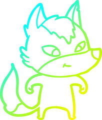 cold gradient line drawing friendly cartoon wolf