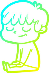 cold gradient line drawing cartoon happy boy