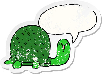 cute cartoon turtle and speech bubble distressed sticker