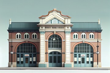 Obraz premium The flat design of historical station, generative ai contents by Midjpurney