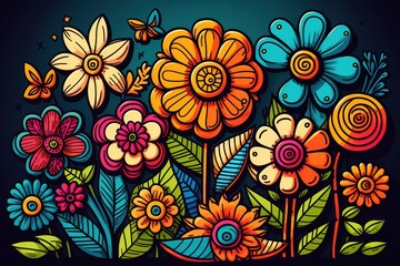 Fototapeta na wymiar colorful flowers, Spring illustration digital art for background, created using generative ai