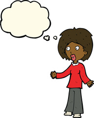 cartoon surprised woman with thought bubble