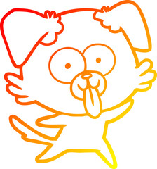 warm gradient line drawing cartoon dog with tongue sticking out