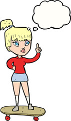 cartoon skater girl with thought bubble