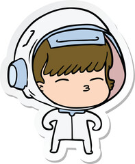 sticker of a cartoon curious astronaut