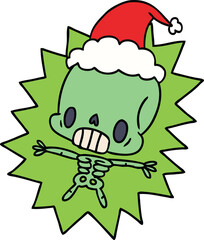 christmas cartoon of kawaii skeleton