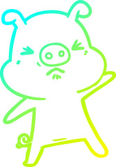 cold gradient line drawing cartoon angry pig