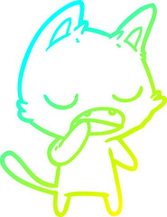 cold gradient line drawing talking cat cartoon
