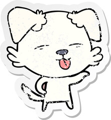 distressed sticker of a cartoon dog sticking out tongue