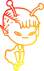warm gradient line drawing cute cartoon alien girl