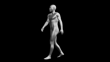 Beautiful young man posing, isolated on black background. 3d illustration (rendering). Silver mannequin, android
