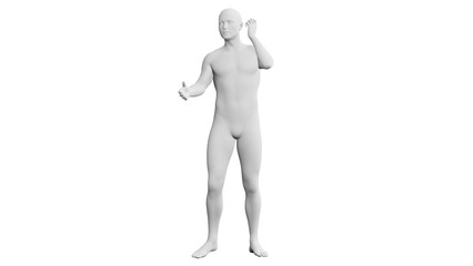 Beautiful young man posing, isolated on white background. 3d illustration (rendering). Artificial intelligence, android, mannequin