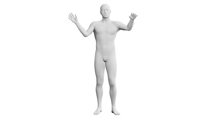 Beautiful young man posing, isolated on white background. 3d illustration (rendering). Artificial intelligence, android, mannequin