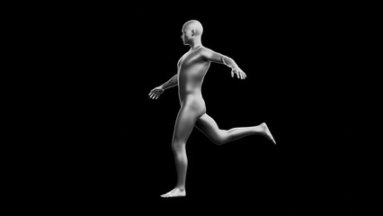 Beautiful young man posing, isolated on black background. 3d illustration (rendering). Silver mannequin, android