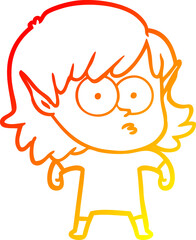 warm gradient line drawing cartoon elf girl staring