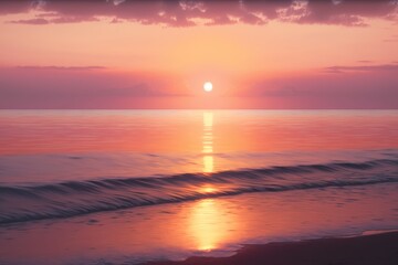 Obraz premium Scenic landscape with sun setting over ocean, created using generative ai technology