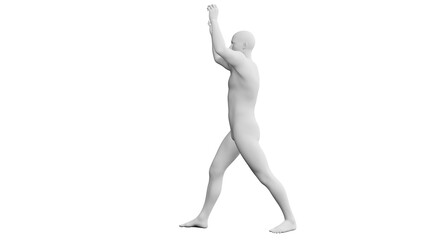 Beautiful young man posing, isolated on white background. 3d illustration (rendering). Artificial intelligence, android, mannequin