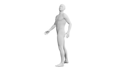 Beautiful young man posing, isolated on white background. 3d illustration (rendering). Artificial intelligence, android, mannequin