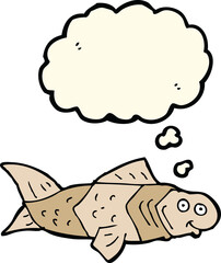 cartoon funny fish with thought bubble
