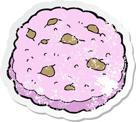 retro distressed sticker of a pink cookie cartoon